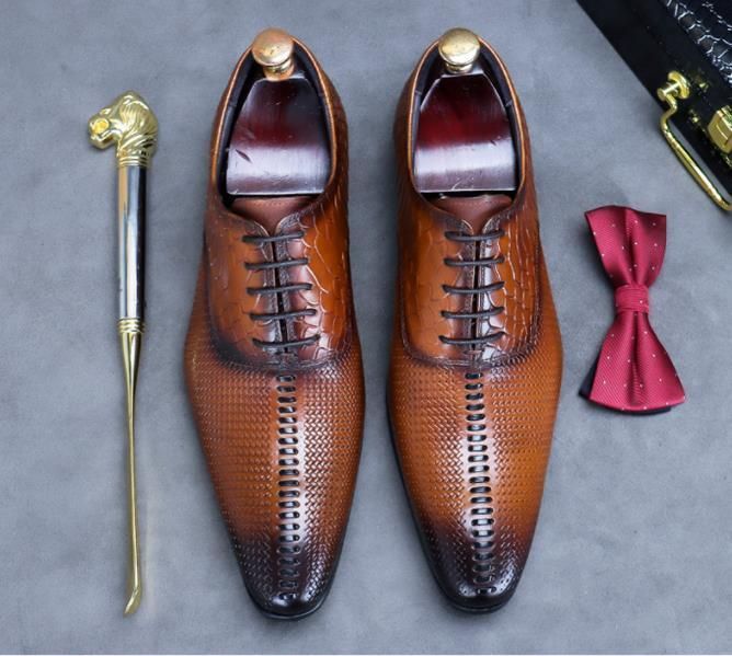 イングランド式ビジネスシューズ メンズシューズ 本革シューズ 革靴 職人手作り 牛革 紳士靴 茶色XC-0204