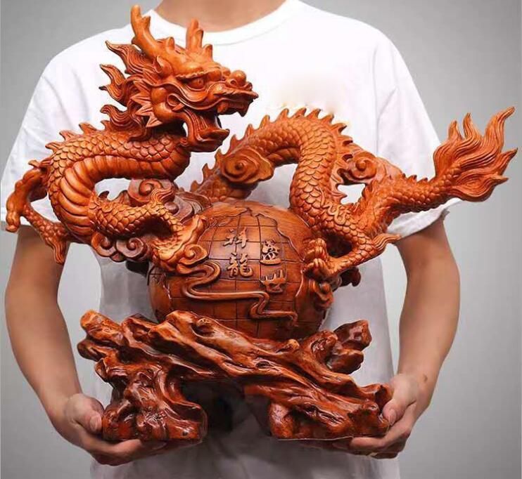 品質保証 龍彫刻精工オフィス装飾風水祥龍置物テ〔一工芸品事務所置物
