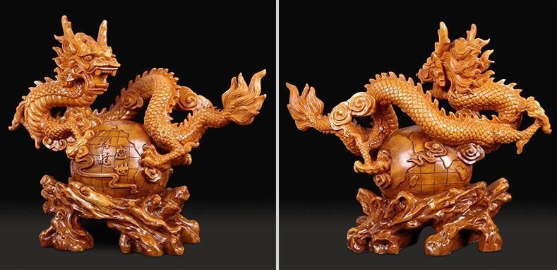 品質保証 龍彫刻精工オフィス装飾風水祥龍置物テ〔一工芸品事務所置物