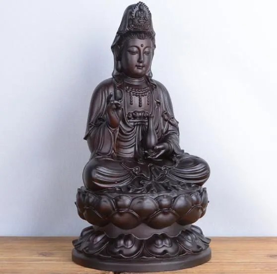 美品 仏教美術 木彫仏像 精密細工 木彫り 黒檀木 観音菩薩像 仏像 置物