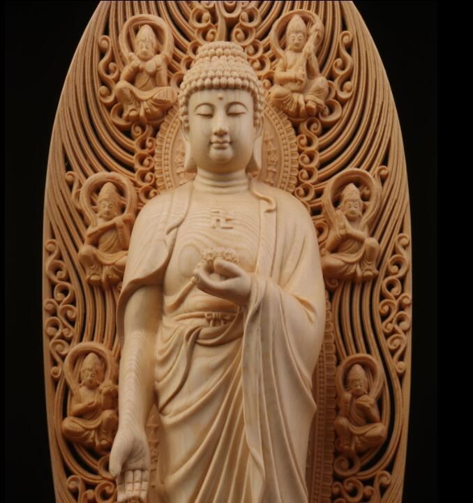 極上品 総檜材 仏教美術 精密彫刻 仏像 仏師で仕上げ品 西方三聖立像