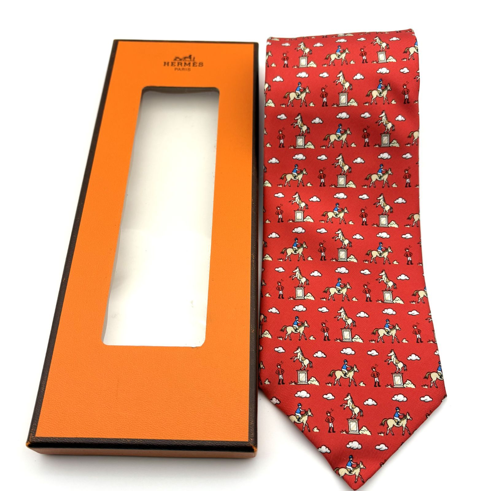 箱付／極美品 】HERMÈS エルメス メンズネクタイ シルク ポロ柄 レッド