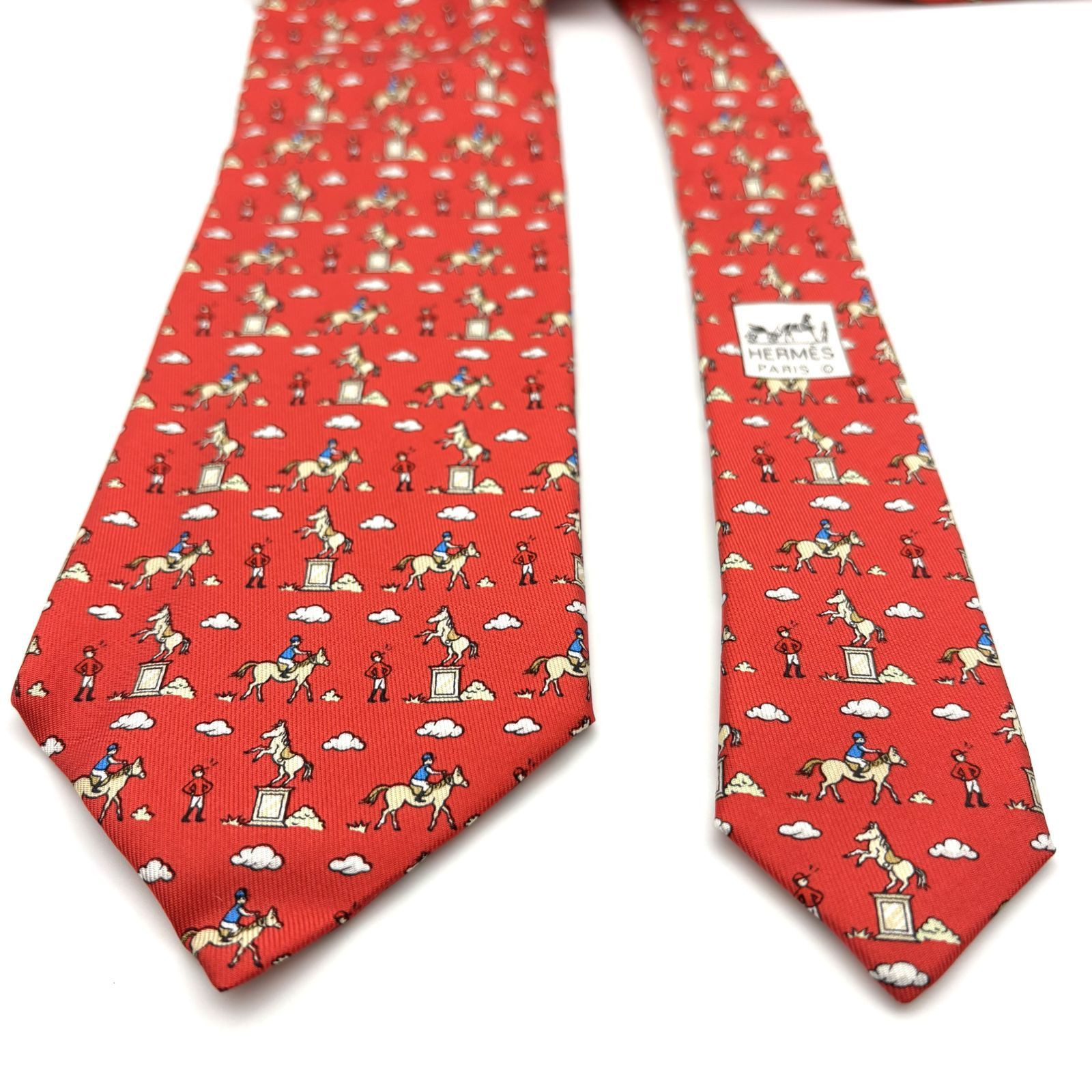 箱付／極美品 】HERMÈS エルメス メンズネクタイ シルク ポロ柄 レッド