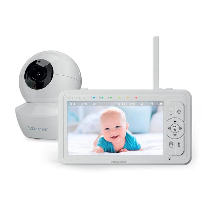 Babysense HD画質ベビーカメラ 見守り ベビーモニター 双方向トーク 室温アラート 2.4 GHz FHSSアプリやWifi不要でセキュリティ万全 上下左右首振りズームカメラ ホワイトノイズ＆子守歌 調光ナイトライト搭載 自動ナイトビジョン ベビ 0