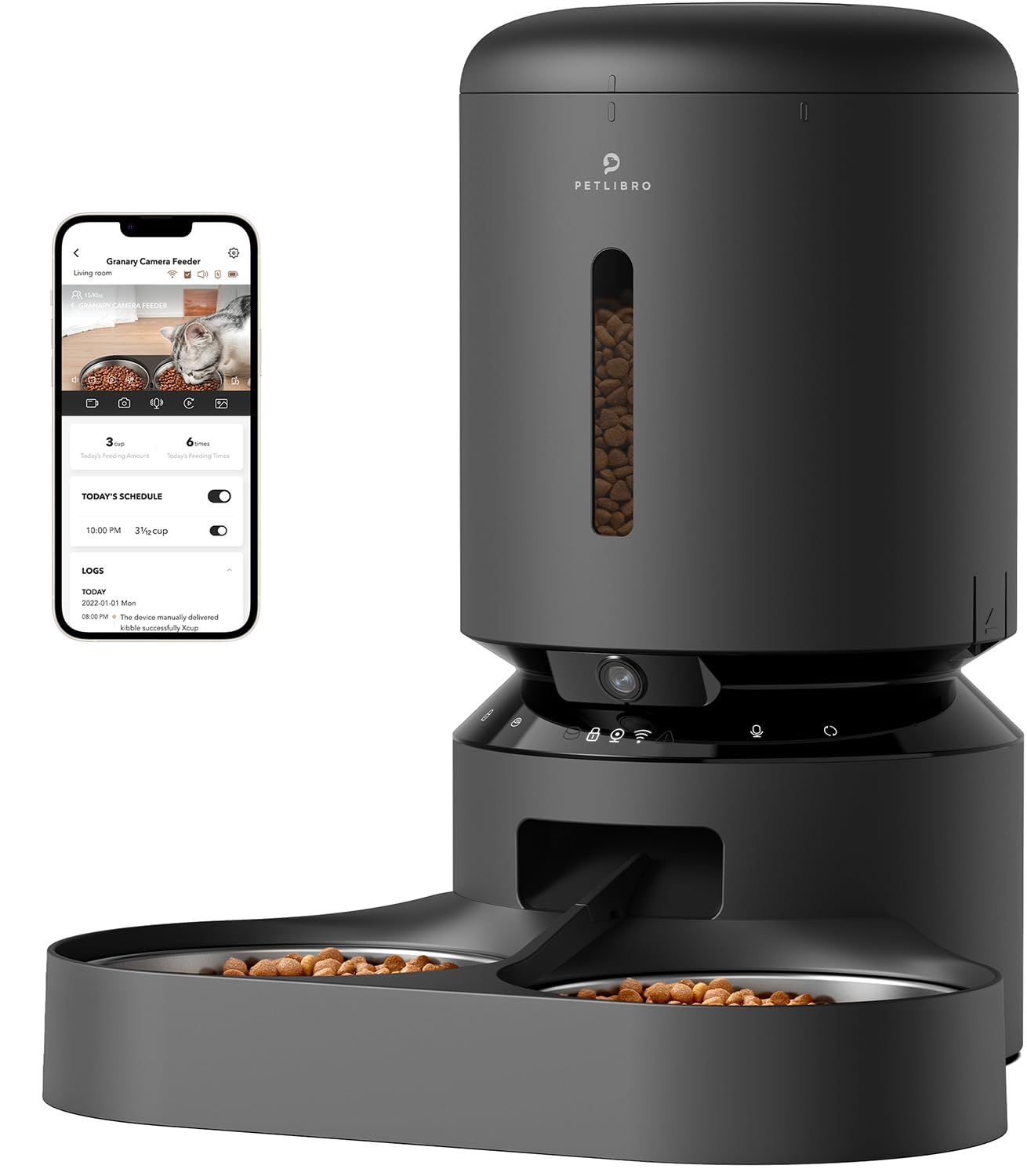 自動給餌器 えさやり器 自動餌やり器 カメラ付 1080 P 暗視機能 2.4 G 5 WiFi対応 フード残量不足検知 詰まり防止センサー 動体検知 音声検知 スマホ遠隔 大容量 見守り ペット用 猫用 中小犬用 二匹向け L ブラック