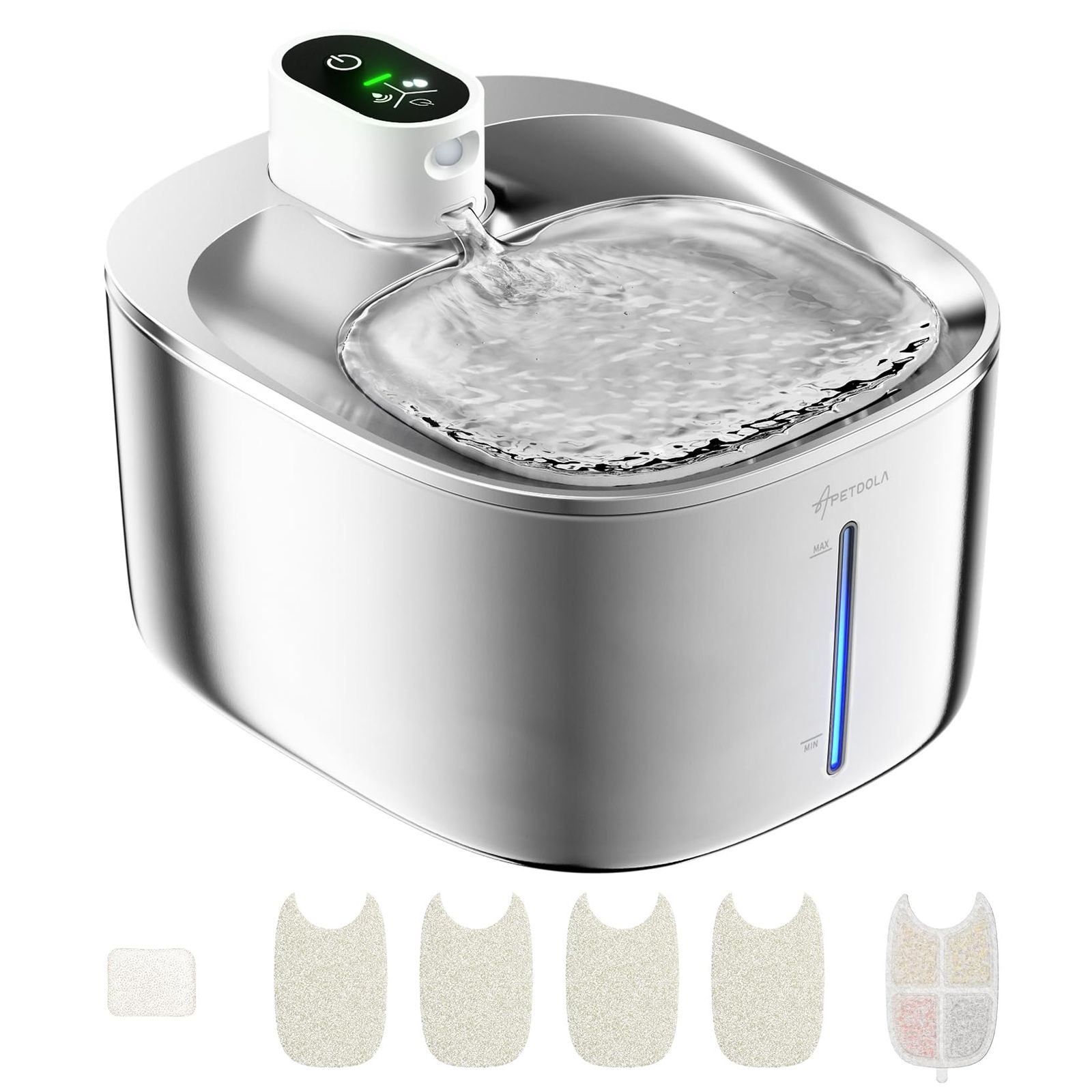 猫 自動給水器 水飲み器 コードレス 充電式 4L 活性炭フィルター付 アダプター付 スマート 静音 大容量 ワイヤレスポンプ 2way給電式 ステンレス製 センサー 動作検知 三つ給水モード 6重濾過 みずのみ器 お手入れ簡単 猫 犬 ペット用 (ホワイ…