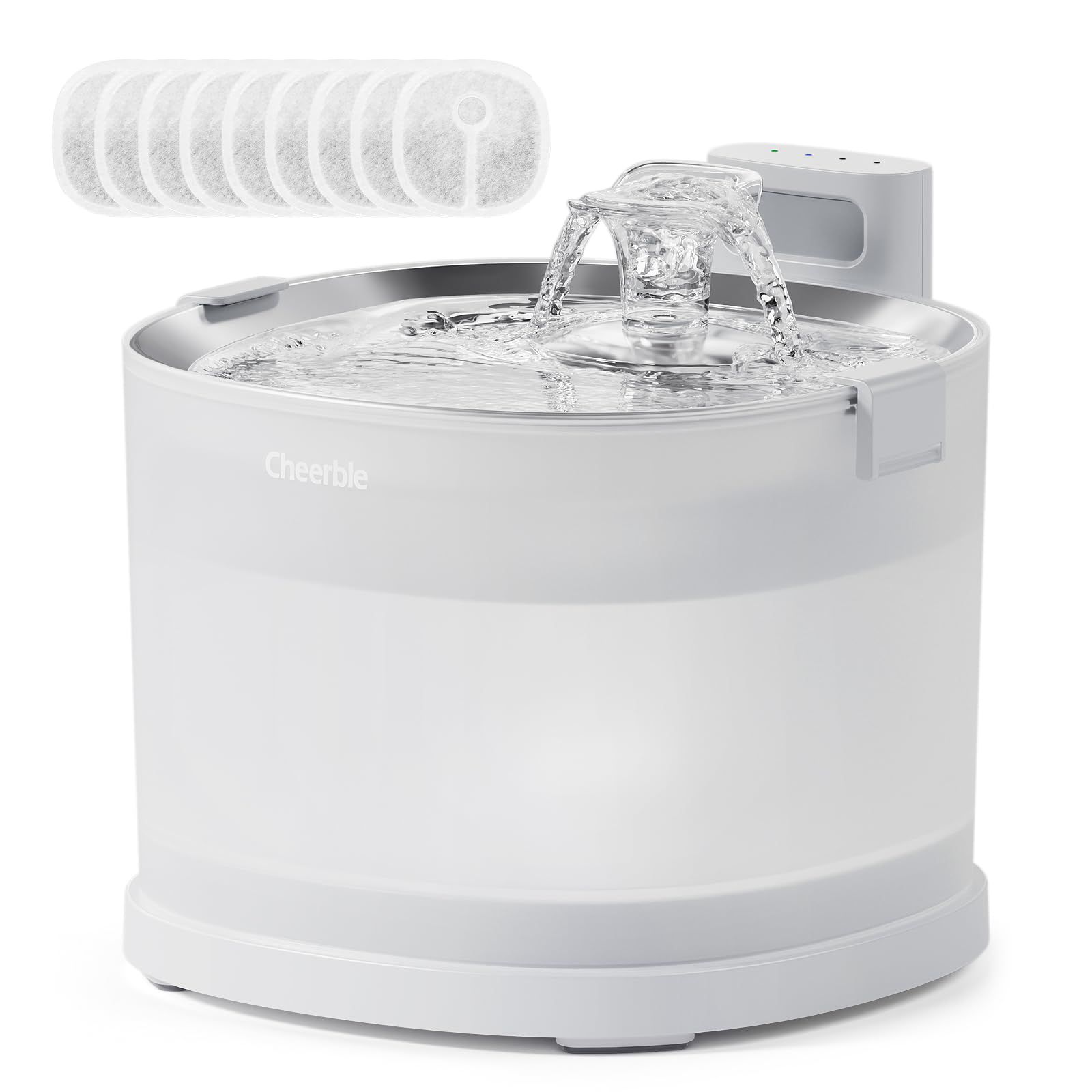 Cheerble 猫自動給水器 水飲み器 ポンプレス磁力給水 コードレス 100%漏電なし スマートセンサー感知 楽々洗浄 組み立て簡単 2つの給水モード 大容量2L 静音 フィルター付き (E1+ 猫給水器&フィルター 9枚)
