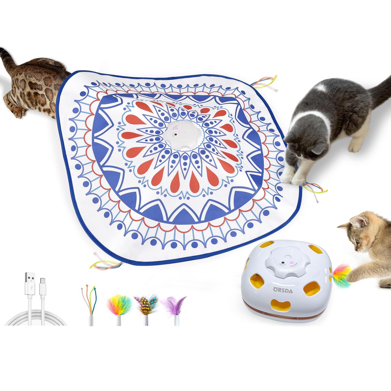 猫おもちゃ 自動 ORSDA ペット玩具 室内電動 4 in 1猫おもちゃ 4つの遊び方 一人遊び子猫自動おもちゃ 猫のプレゼント 寂しさ解消 ねこ狩猟天性満足 ペット用品 キャッチミー マウス 複数ペットの留守番対策 電子取扱説明書 青いボヘミアン