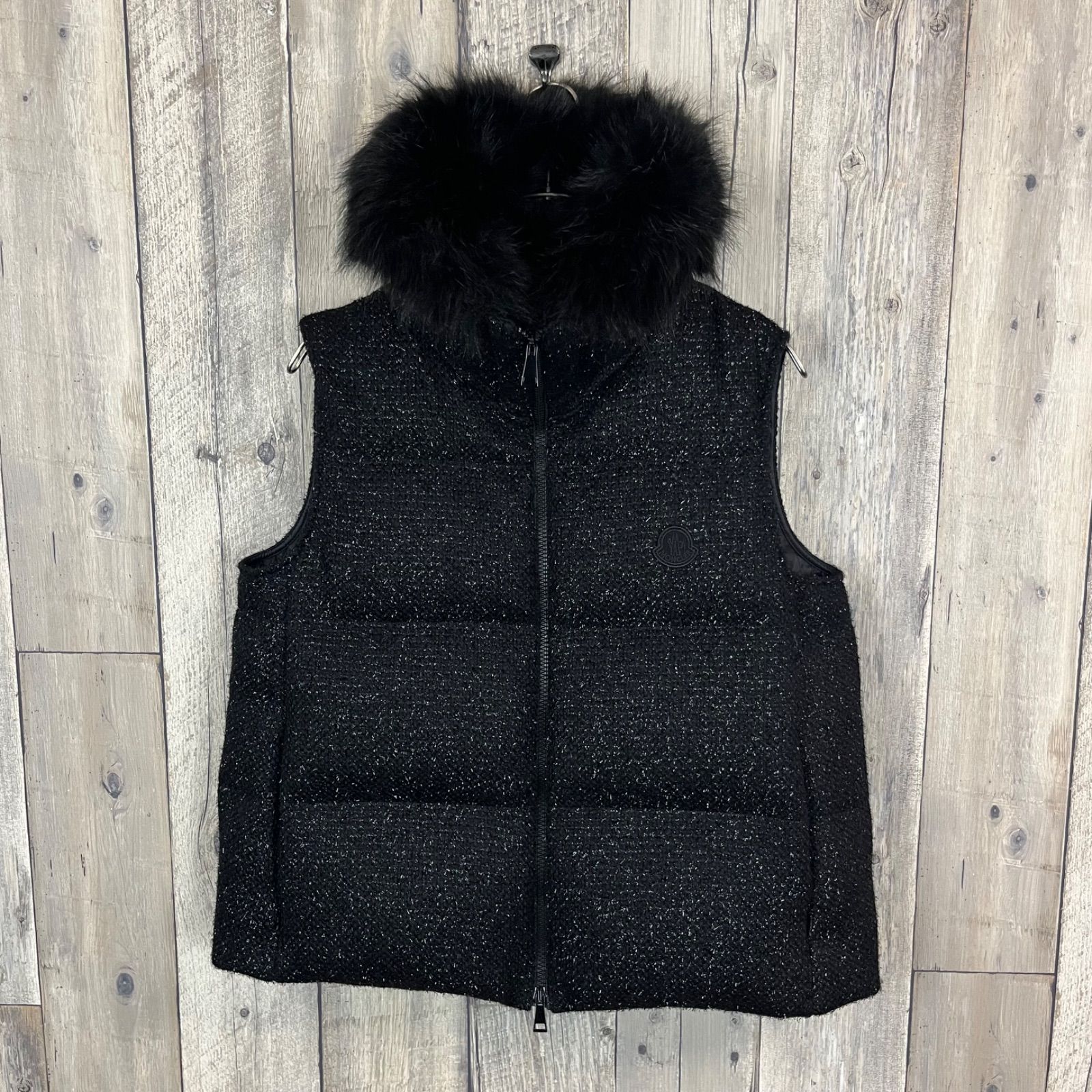 MONCLER モンクレール ツイード ラメ ファー ジレ ダウンベスト レディース 1 サイズ
