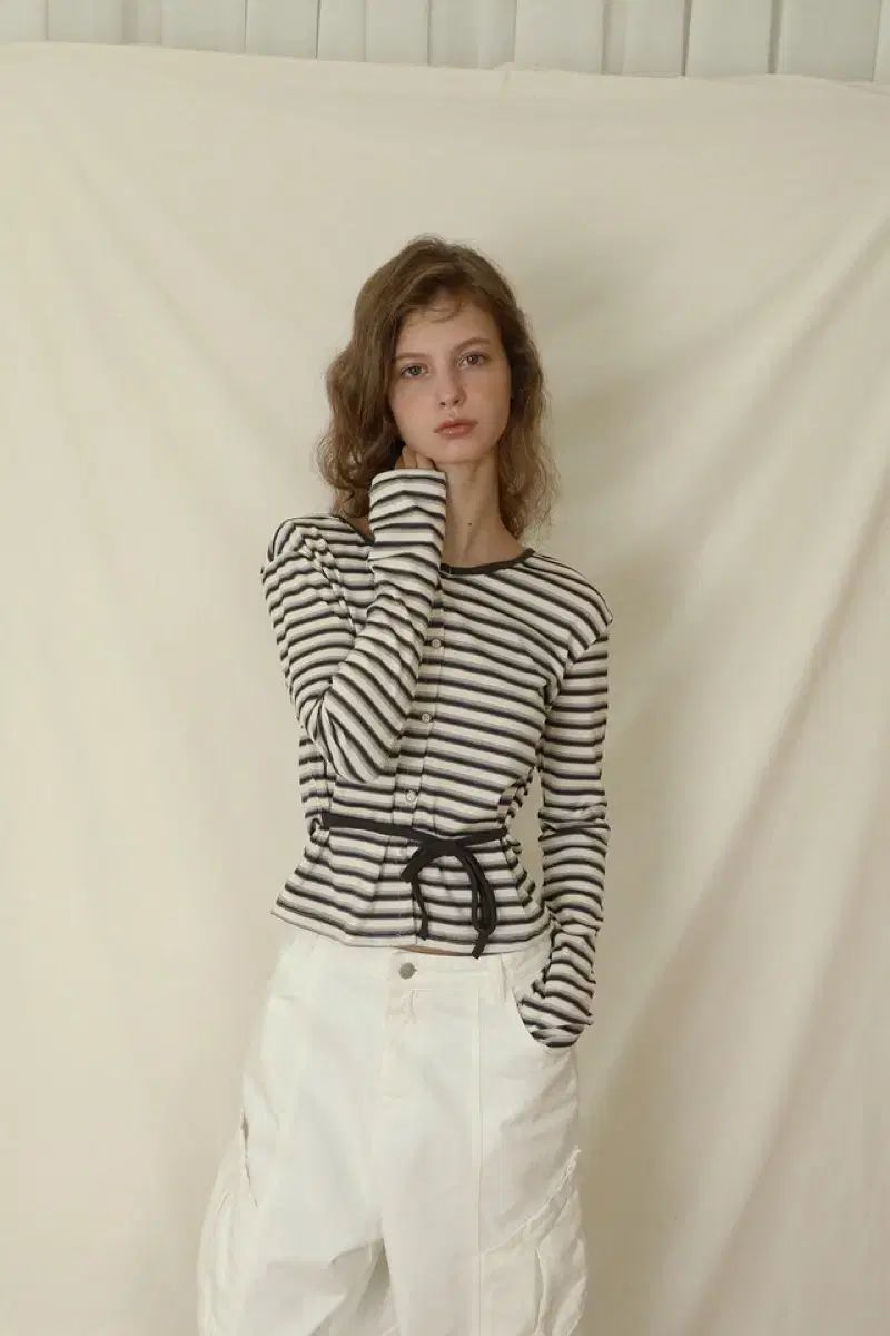 ソフトソウル ストライプ ダブル カーディガン アイボリー