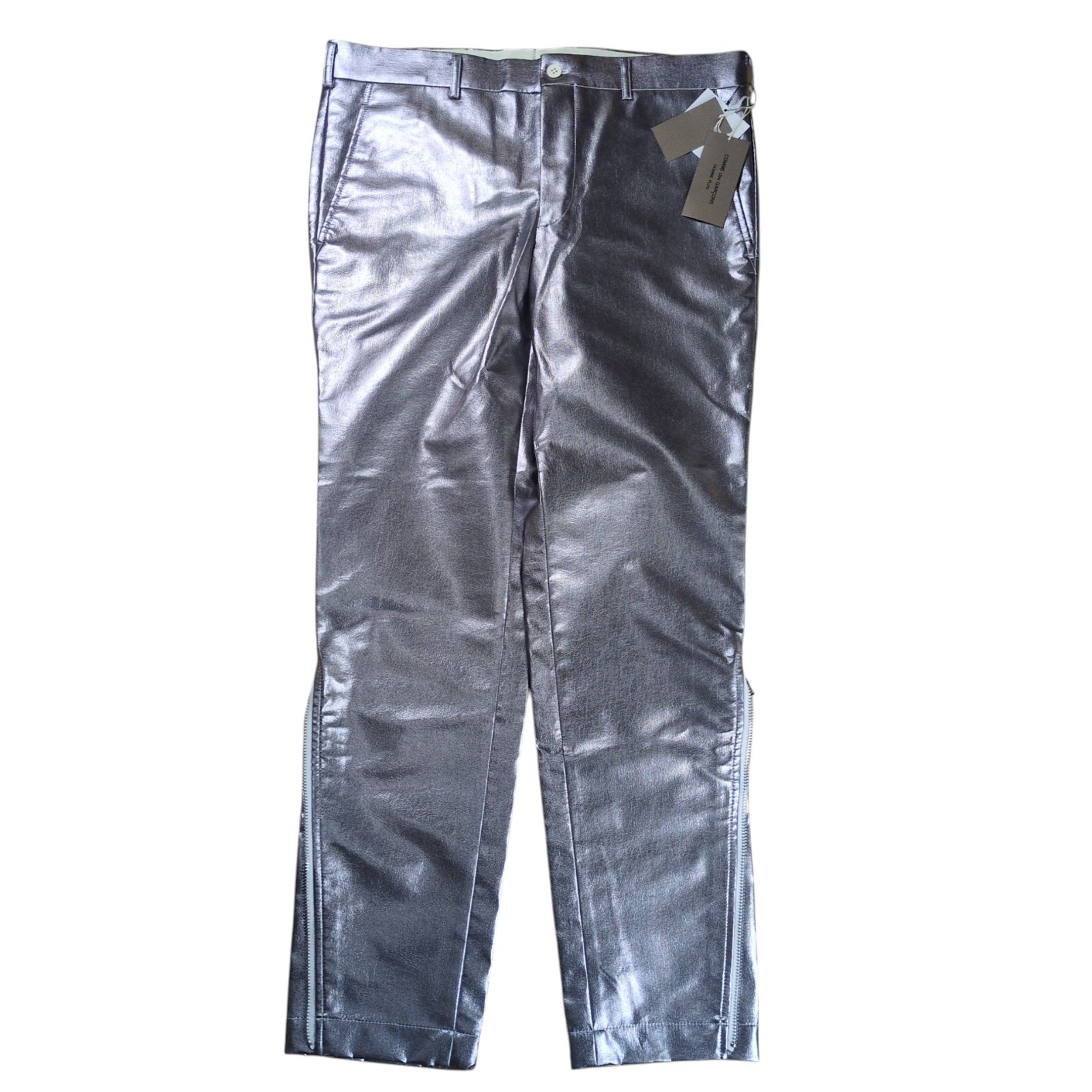 COMME des GARCONS HOMME PLUS 2021 SS Metal Outlaw Silver Coating Side Zip Pants