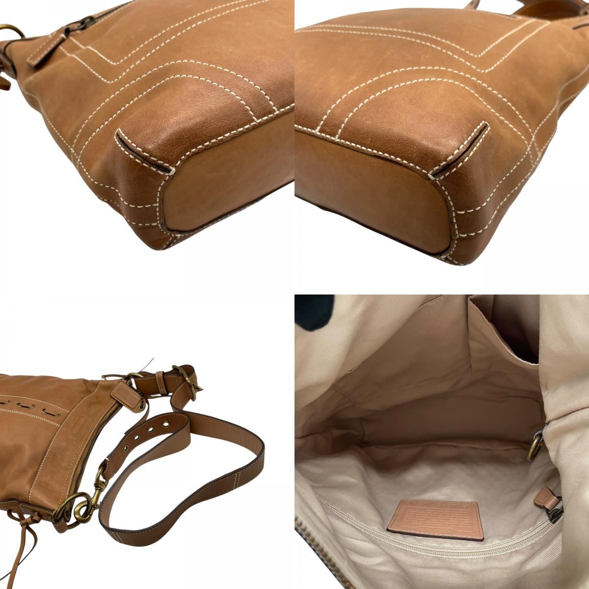 COACH コーチ ショルダーバッグ 茶 ブラウン オールレザー ゴールド