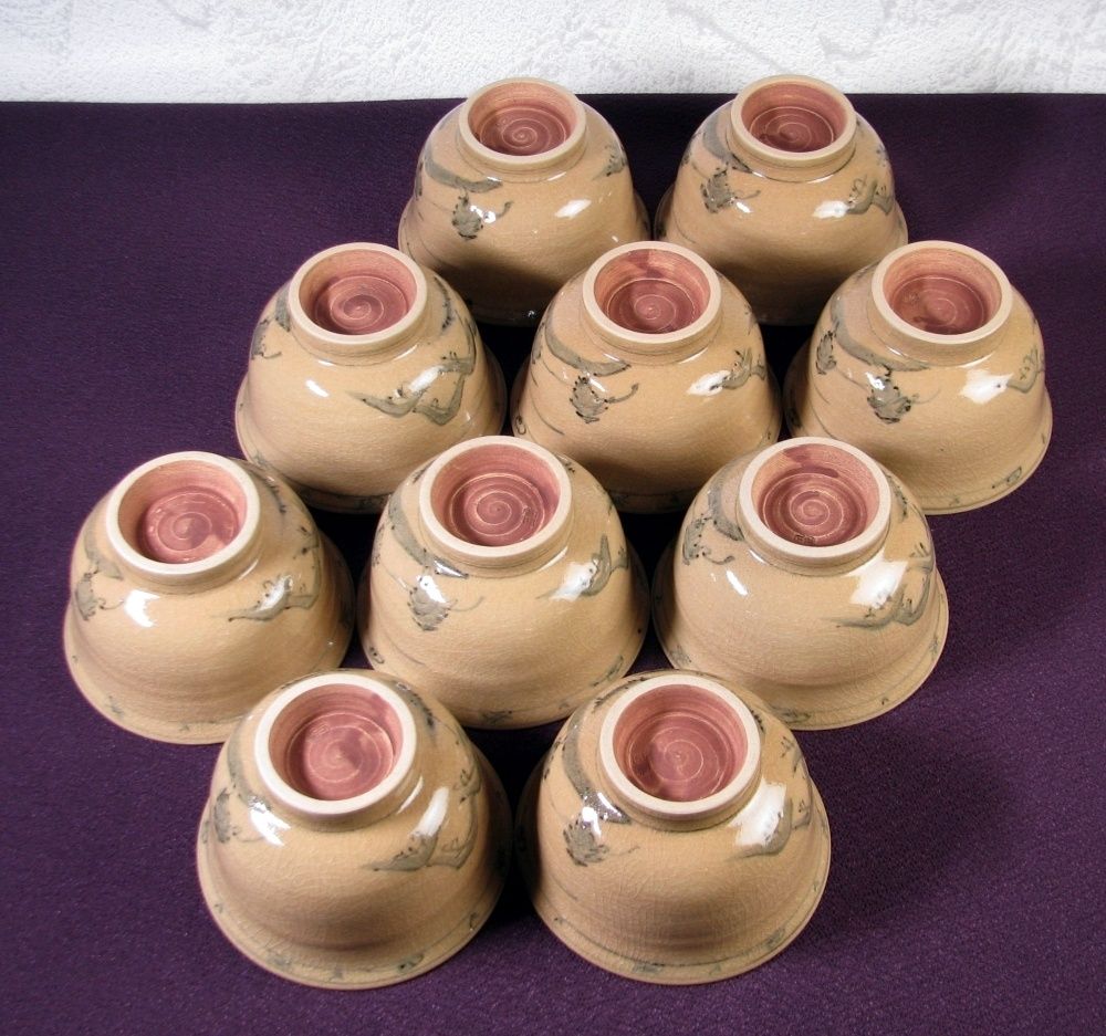 加藤栄山造 安南写曳舟図数茶碗10客 幅：12.3cm 美品 共箱 茶道具