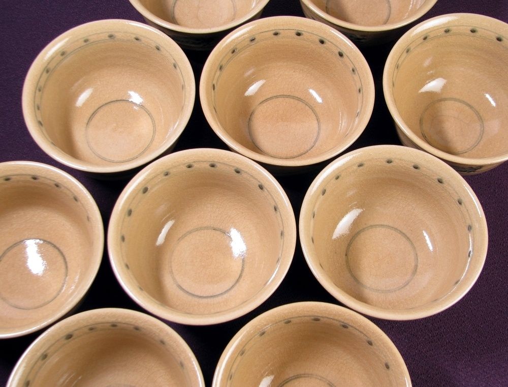 加藤栄山造 安南写曳舟図数茶碗10客 幅：12.3cm 美品 共箱 茶道具