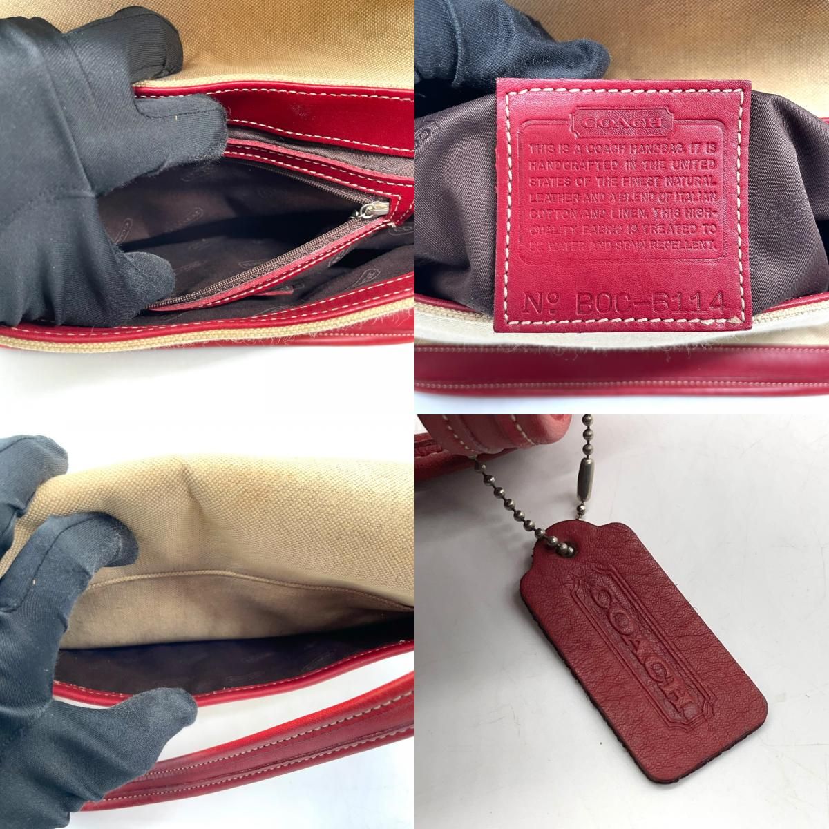 COACH ショルダーバッグ ベージュ/青/赤 コーチ COACH キャンバス レザー ショルダーバッグ ワンショルダー