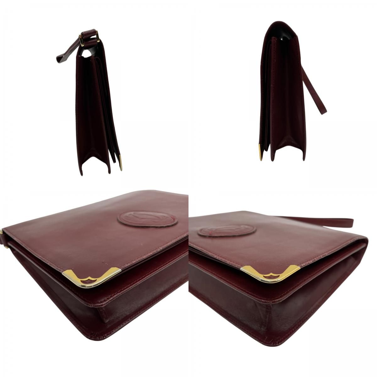 Cartier カルティエ ボルドー レザー クラッチバッグ ゴールドロゴ