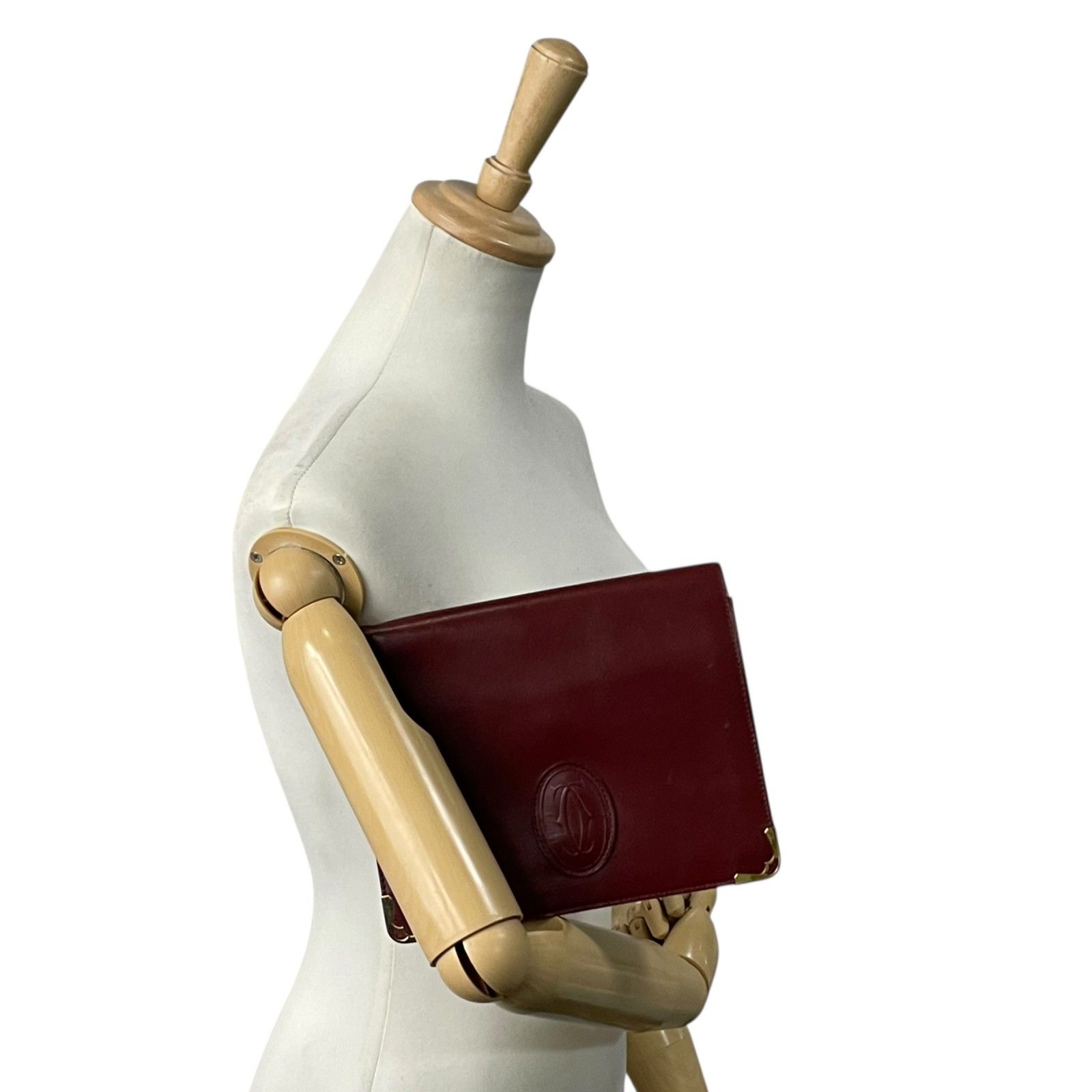 Cartier カルティエ ボルドー レザー クラッチバッグ ゴールドロゴ