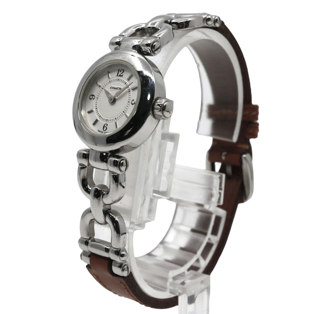 稼働美品　COACH　クォーツ　腕時計　レディース コーチ COACH 腕時計 レディース クォーツ 白文字盤 シルバー レザー
