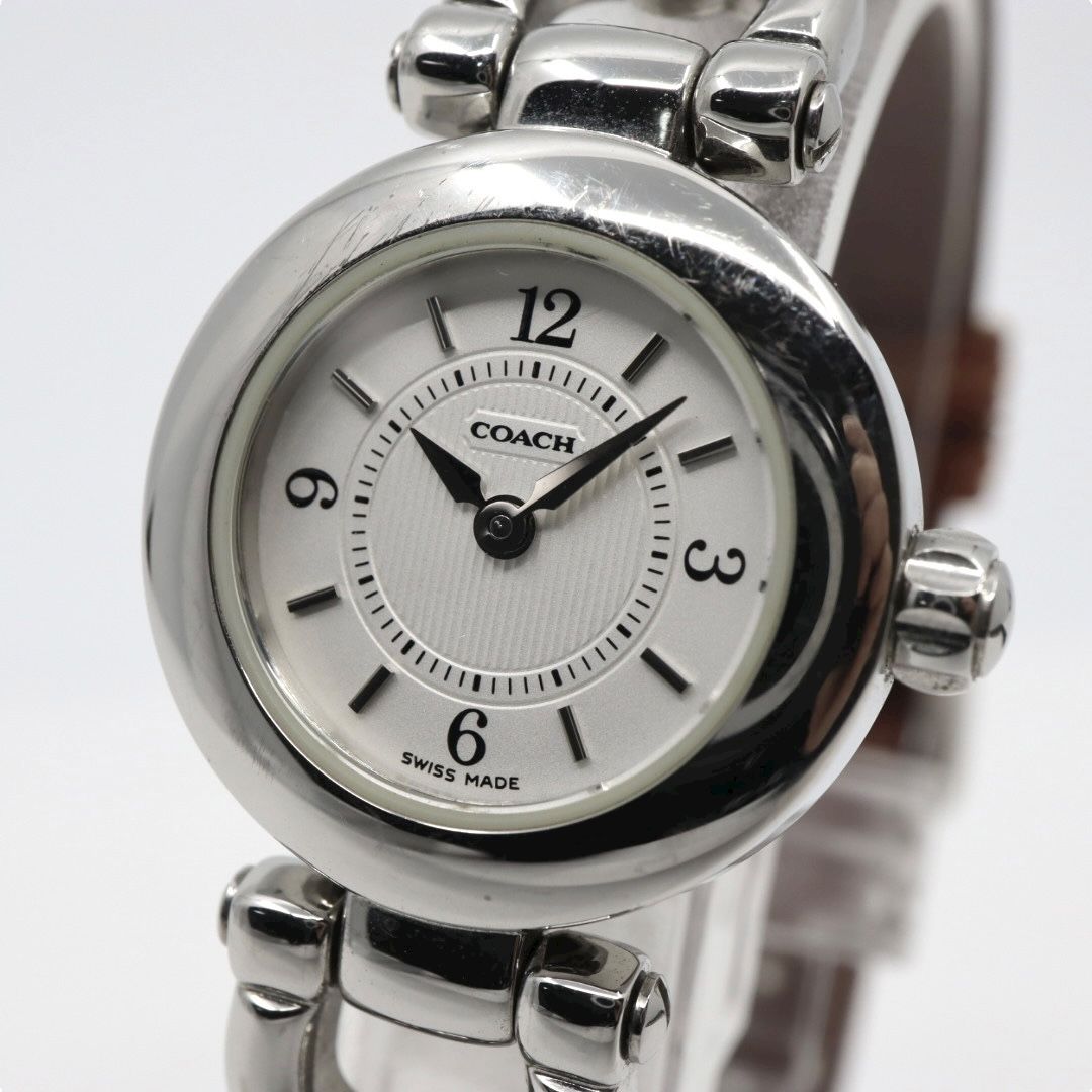 稼働美品　COACH　クォーツ　腕時計　レディース コーチ COACH 腕時計 レディース クォーツ 白文字盤 シルバー レザー