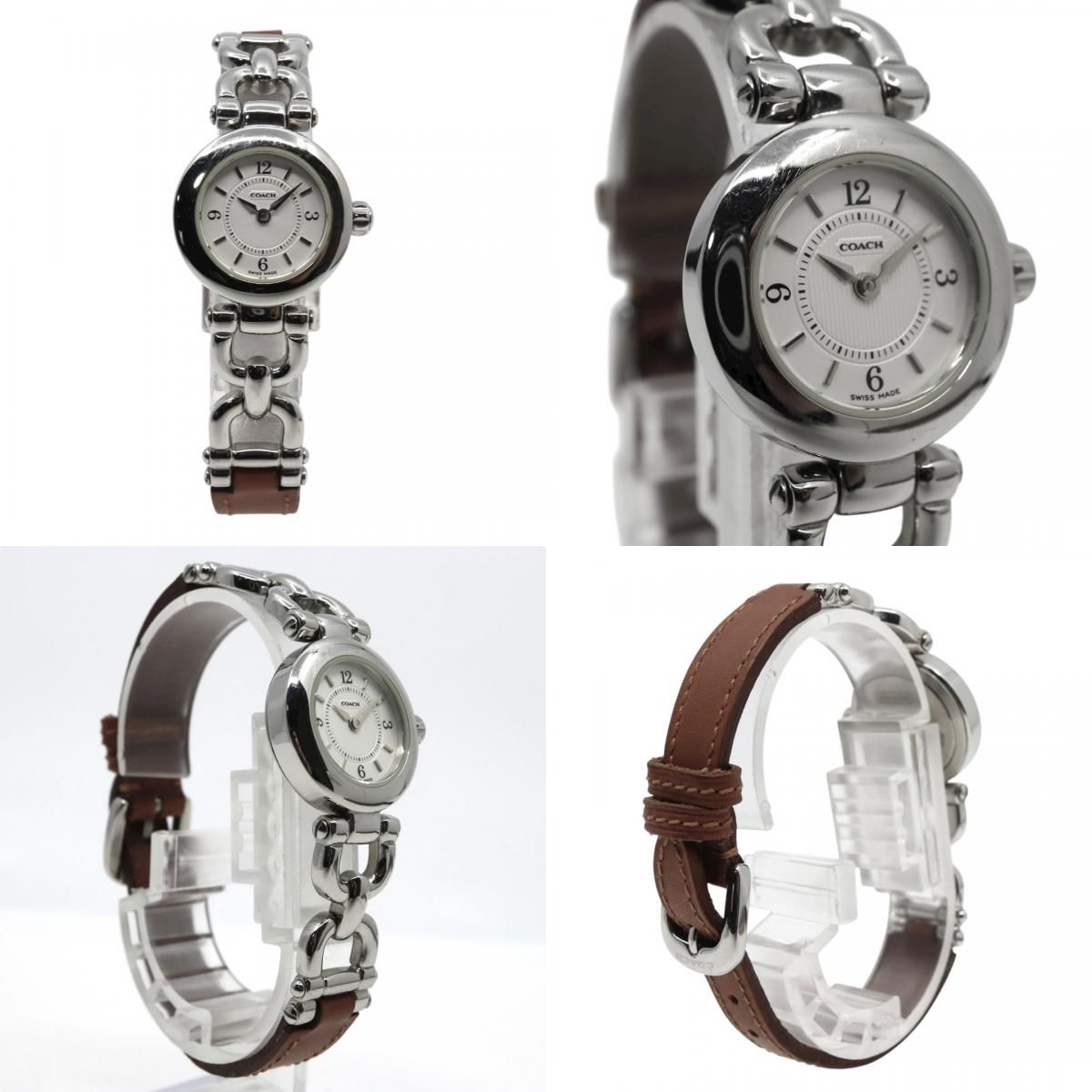 コーチ COACH 腕時計 レディース クォーツ 白文字盤 シルバー レザー