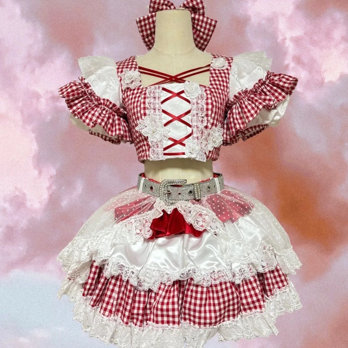 アイドル衣装 コンカフェ衣装 赤 白 付き