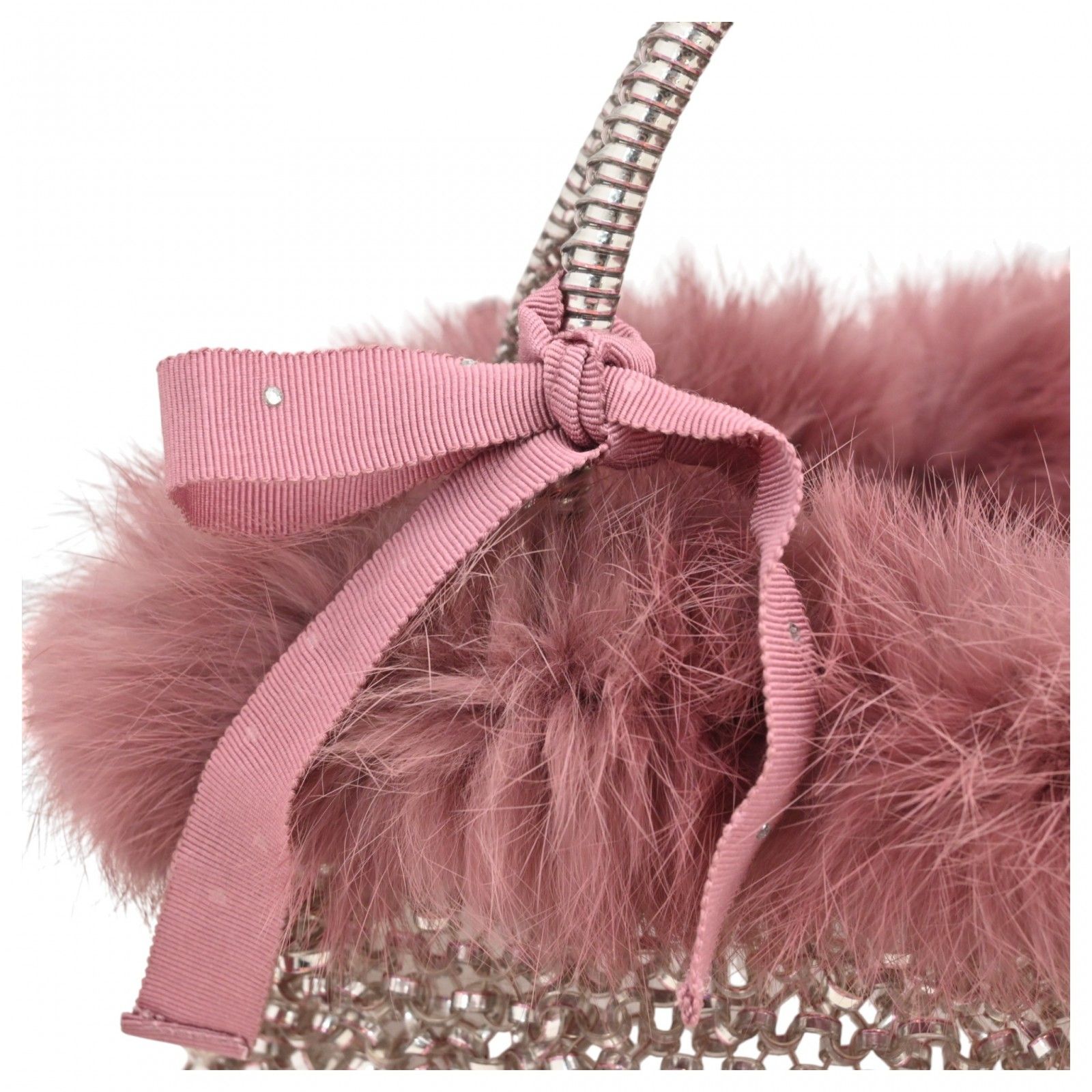 アンテプリマ ワイヤーバッグ ハンドバッグ ファー リボン Aランク