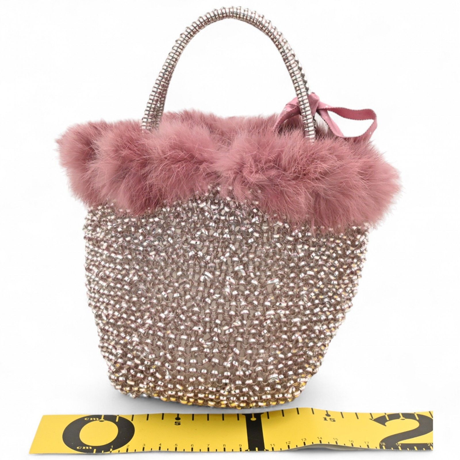 アンテプリマ ワイヤーバッグ ハンドバッグ ファー リボン Aランク