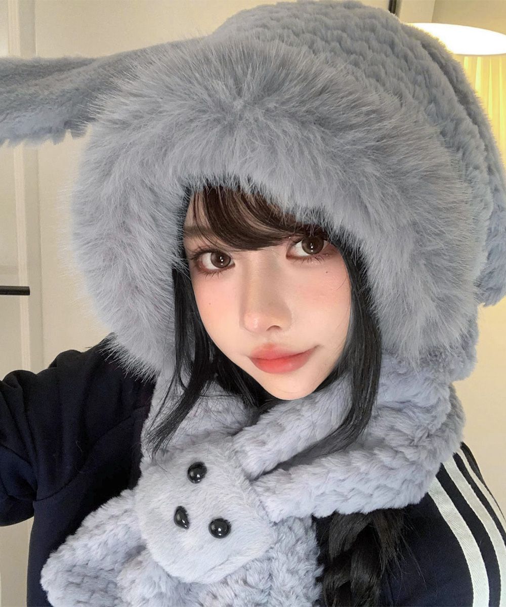 マフラー帽子うさぎ耳 ファー帽子ボア帽子 - メルカリ