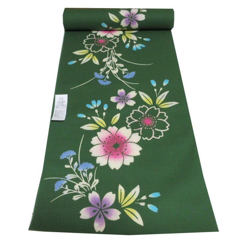 検定 浴衣地 注染 綿 38 cm巾 12 m 浴衣反 ゆかた地 浴衣 反物 グリーン