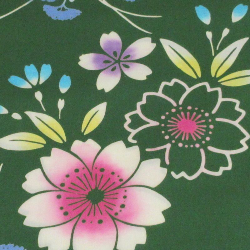 検定 浴衣地 注染 綿 38 cm巾 12 m 浴衣反 ゆかた地 浴衣 反物 グリーン