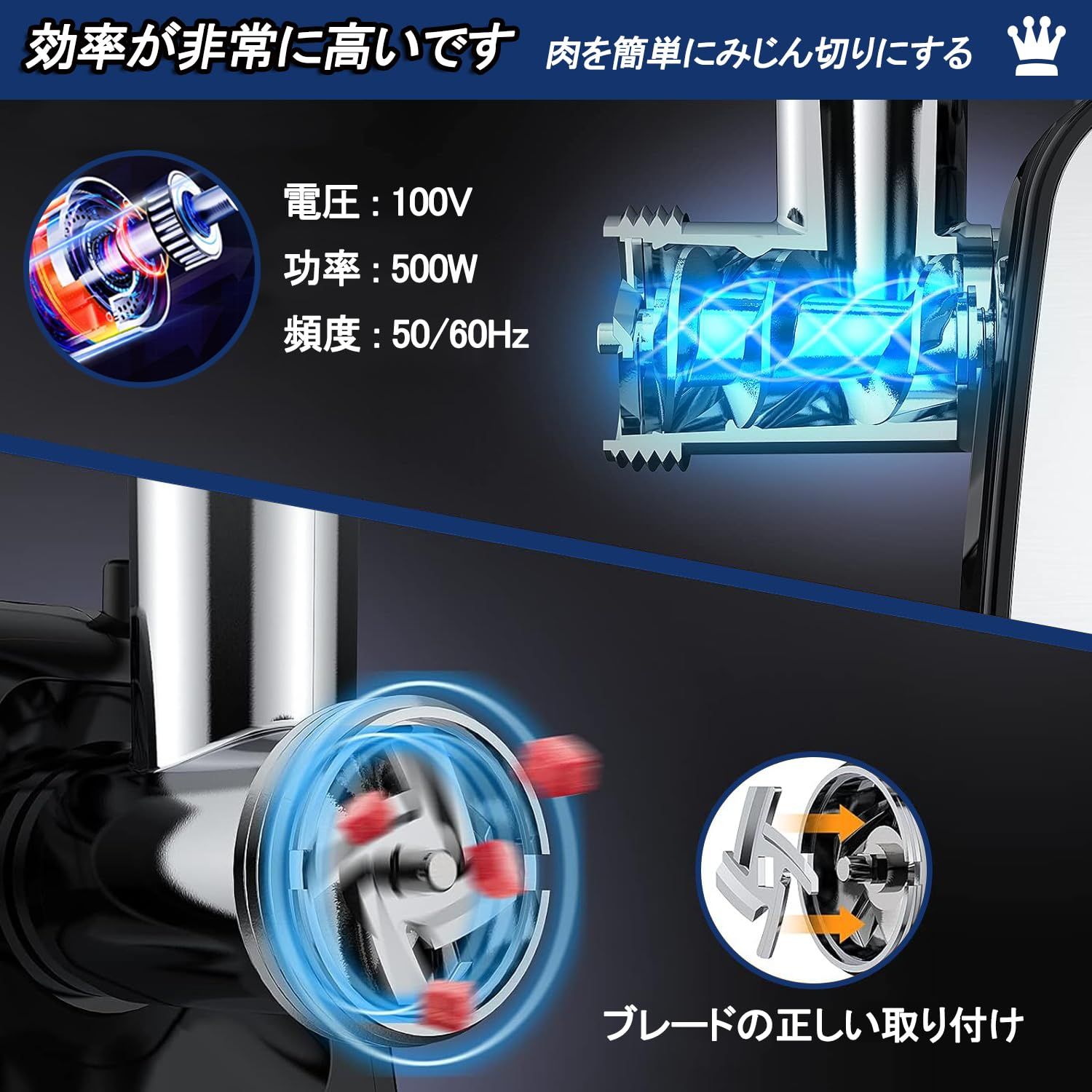 SEASAND 電動ミートグラインダー 肉挽き器 [100V 500W] 腸詰め機 電動