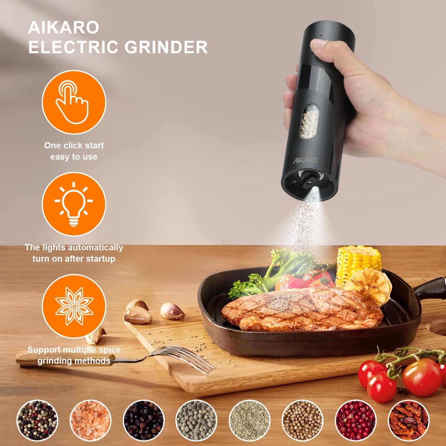 AIKARO - 電動塩コショウミル 自動スパイスグラインダー 電池式 - メルカリ