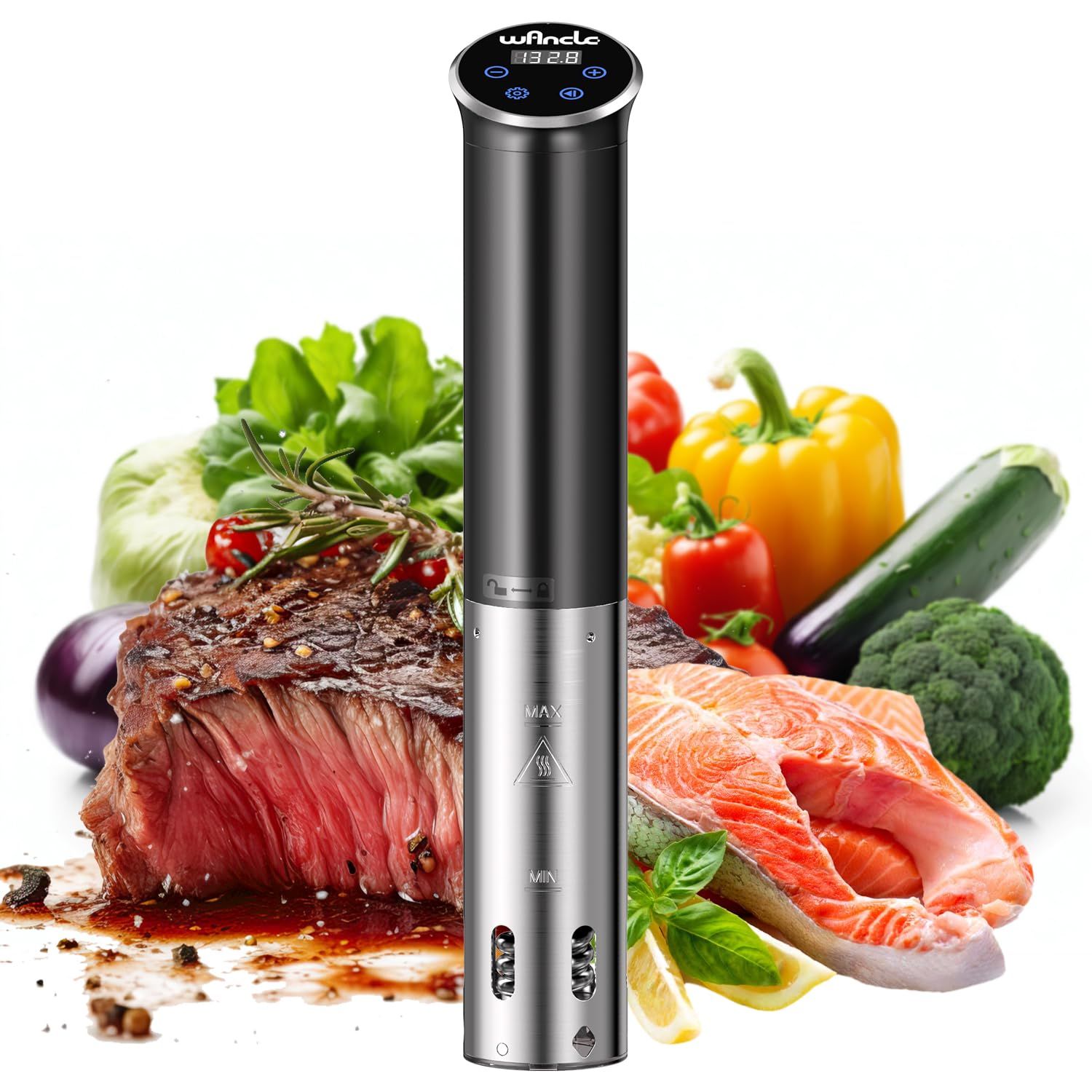 低温調理器 Wancle 真空調理器 1100 W Sous Vide IPX 7防水 25 90℃温度範囲 0 1℃の精密温度制御 のタイマー コンパクトで省スペース