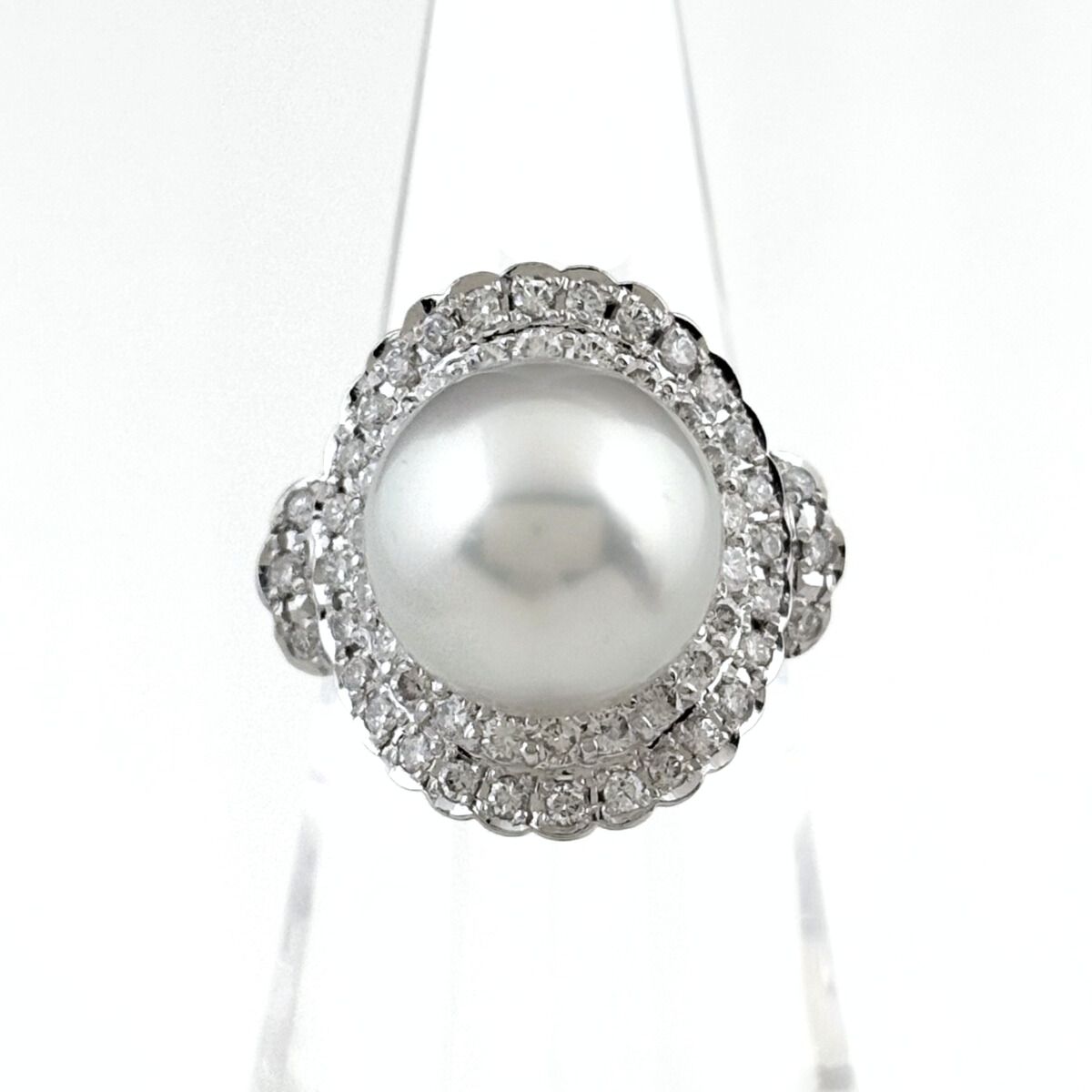 パール デザインリング プラチナ 指輪 メレダイヤ 真珠 リング 13.5号 Pt 900 ダイヤモンド レディース