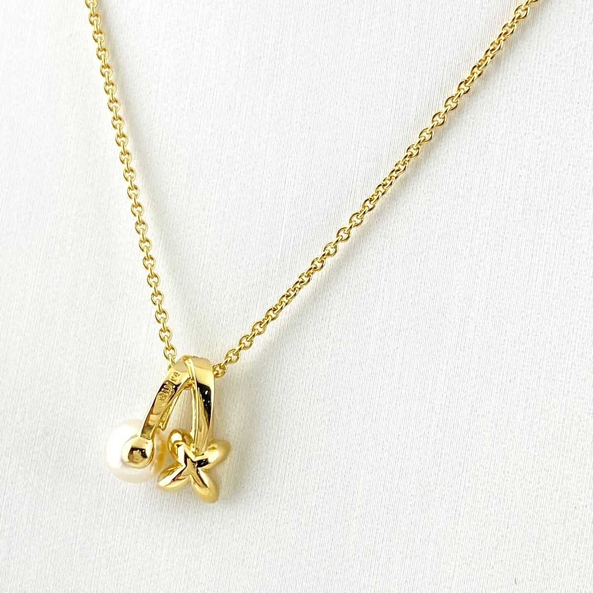 ミキモト パール デザインネックレス YG イエローゴールド ペンダント メレダイヤ 真珠 ネックレス K 18 ダイヤモンド レディース