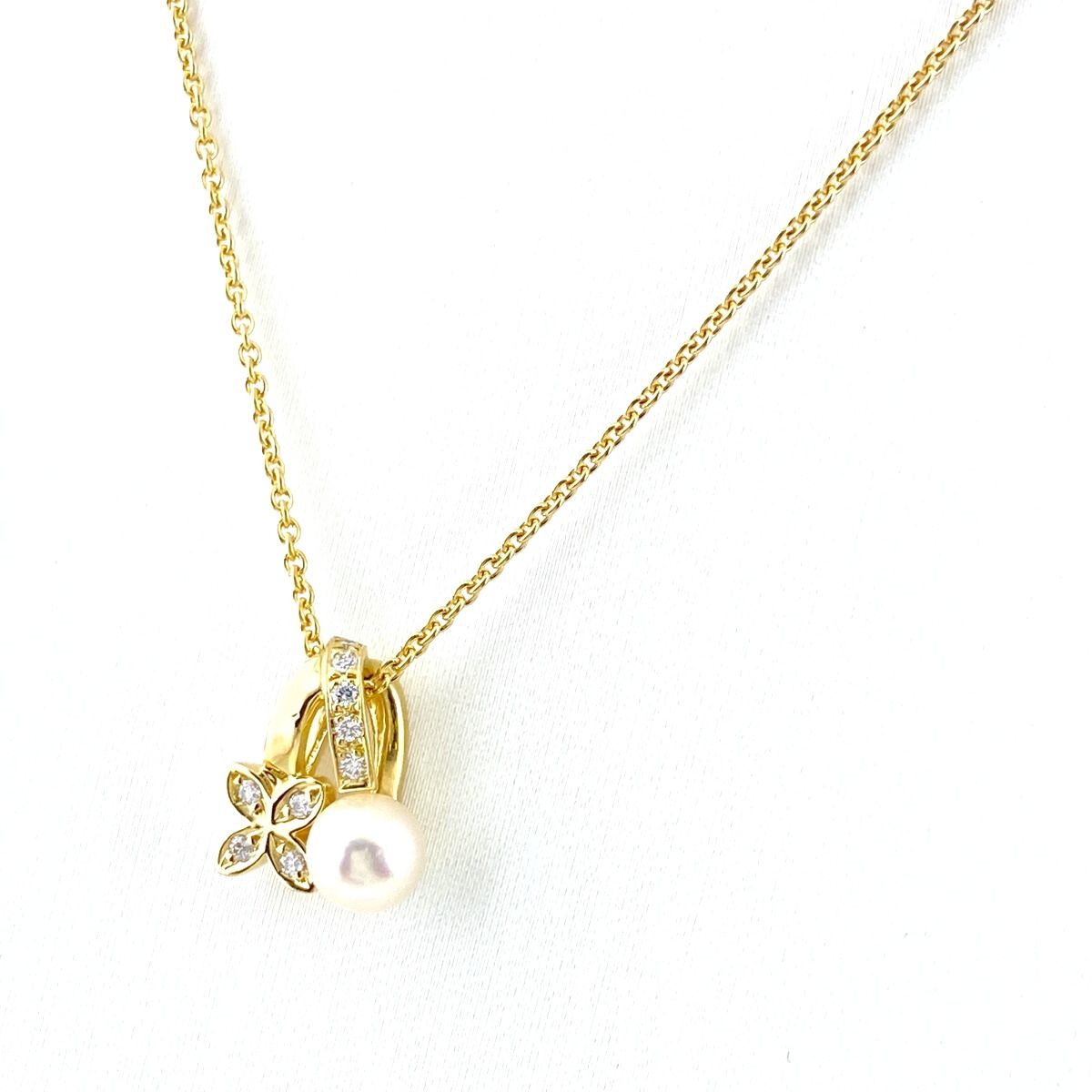 ミキモト パール デザインネックレス YG イエローゴールド ペンダント メレダイヤ 真珠 ネックレス K 18 ダイヤモンド レディース