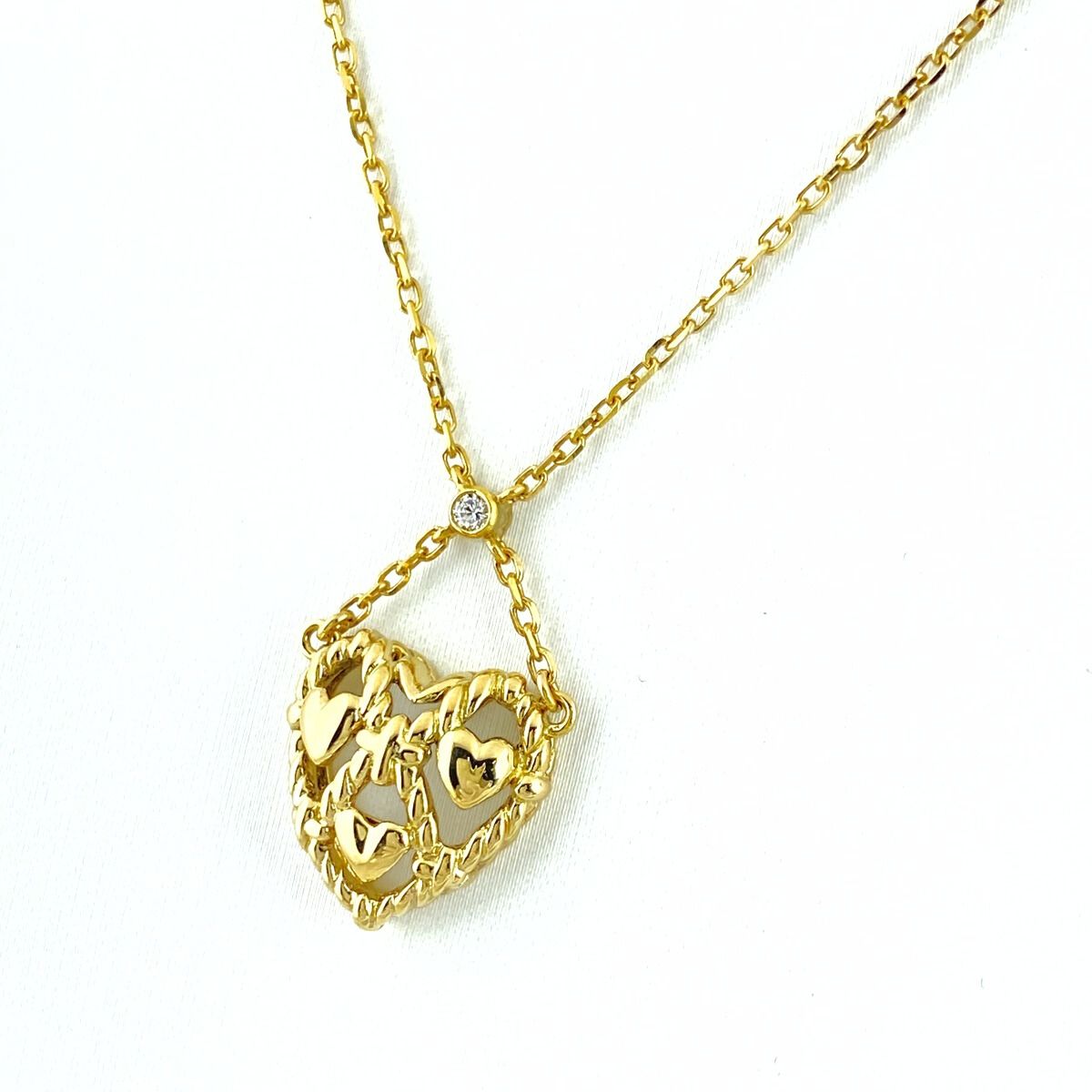 ミキモト ハートモチーフ デザインネックレス YG イエローゴールド ペンダント メレダイヤ ネックレス K 18 ダイヤモンド レディース