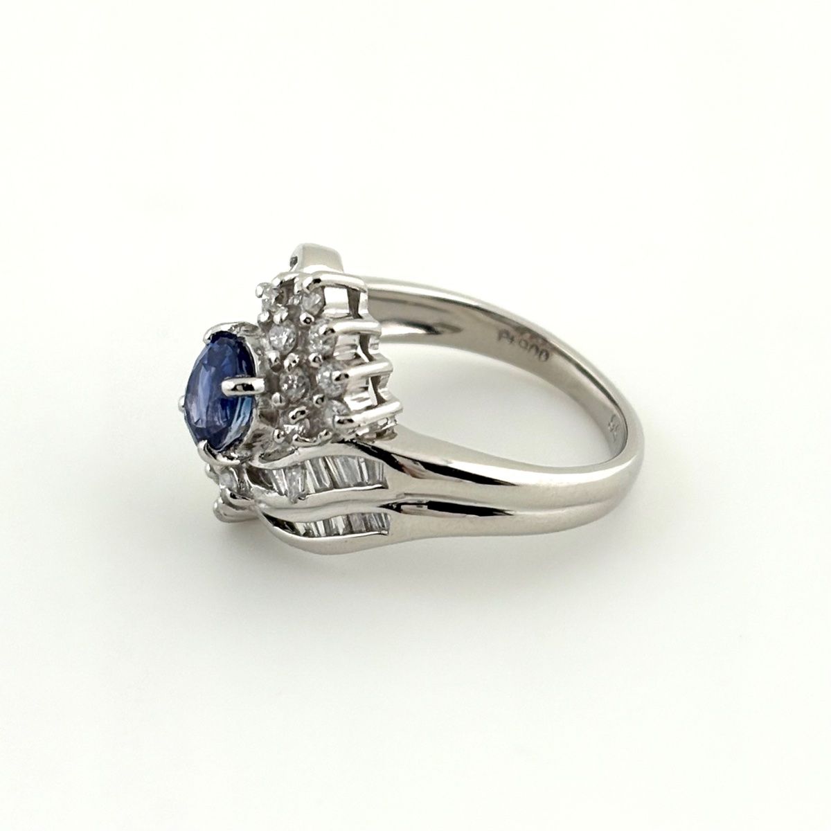 サファイア デザインリング プラチナ 指輪 メレダイヤ リング 9号 Pt 900 ダイヤモンド レディース