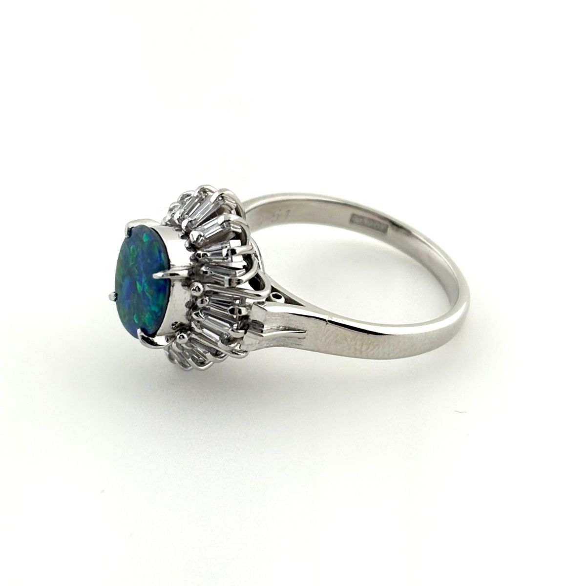 ブラックオパール デザインリング プラチナ 指輪 メレダイヤ リング 13号 Pt 900 ダイヤモンド レディース