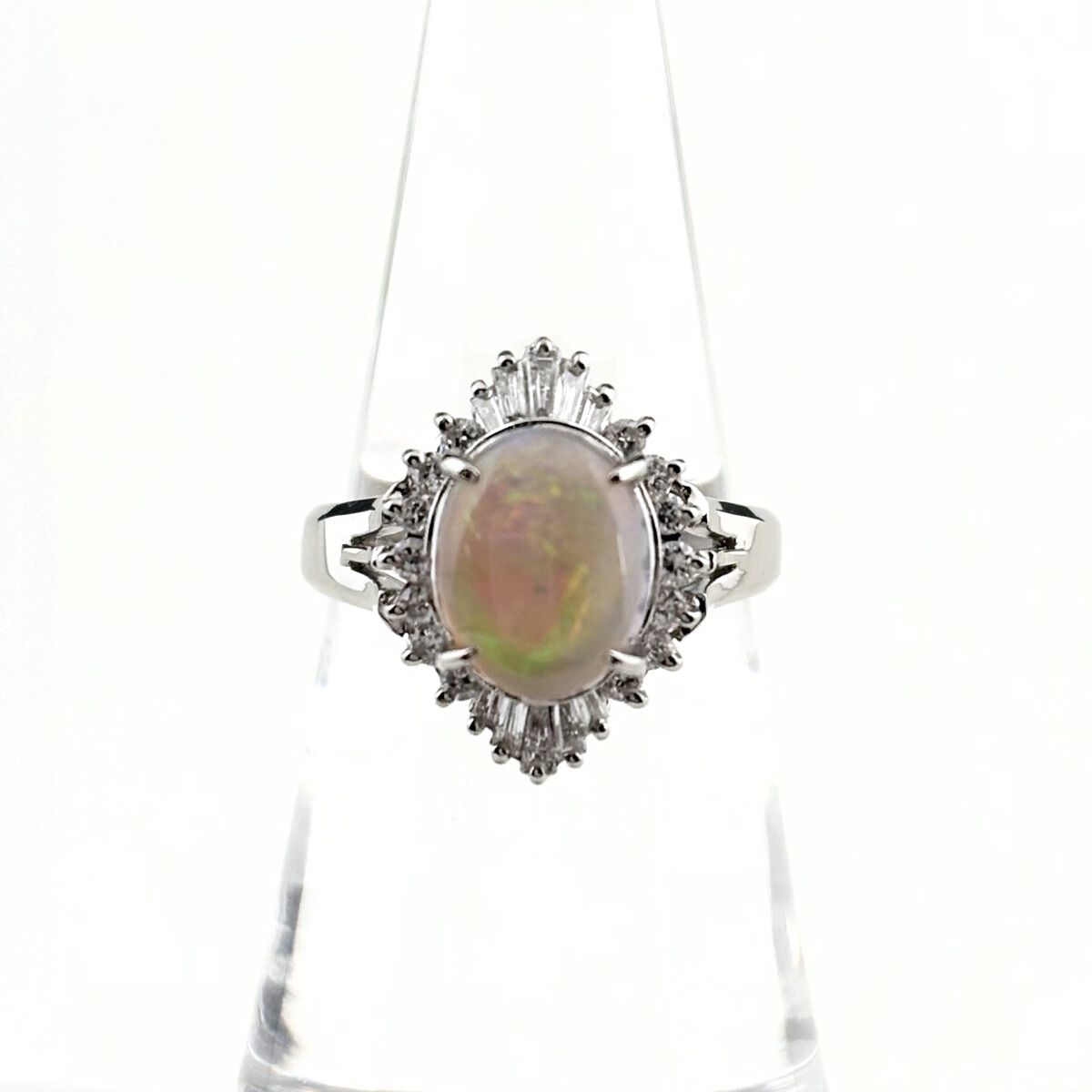 オパール デザインリング プラチナ 指輪 メレダイヤ リング 11.5号 Pt 900 ダイヤモンド レディース
