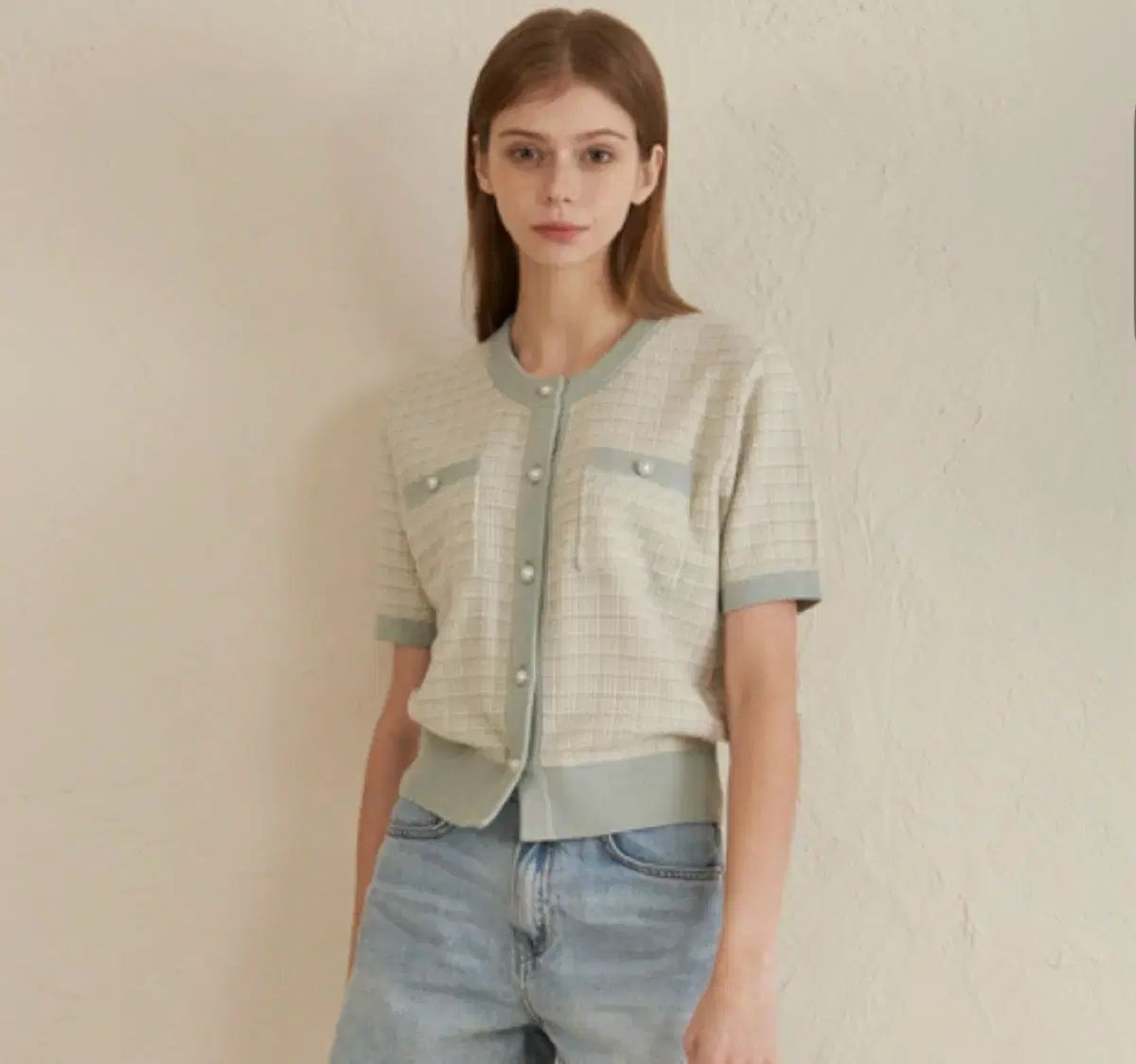 ツイード カーディガン ジャケット ミント