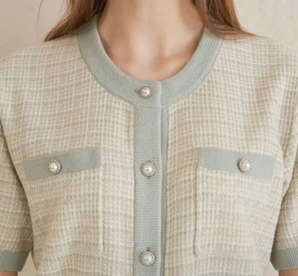 ツイード カーディガン ジャケット ミント デニム 長袖 