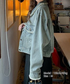 フリンジデニムジャケット デニムブルゾン - メルカリ フリンジデニムジャケット デニムブルゾン - メルカリ