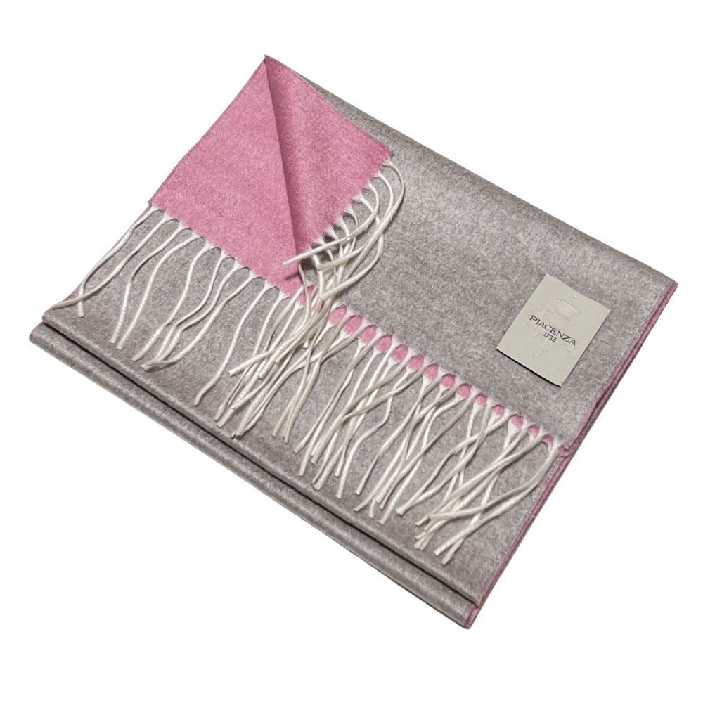 PIACENZA ピアチェンツァ マフラー ライトグレー×ピンク ダブルフェイス シルクカシミヤ プレゼント ギフト