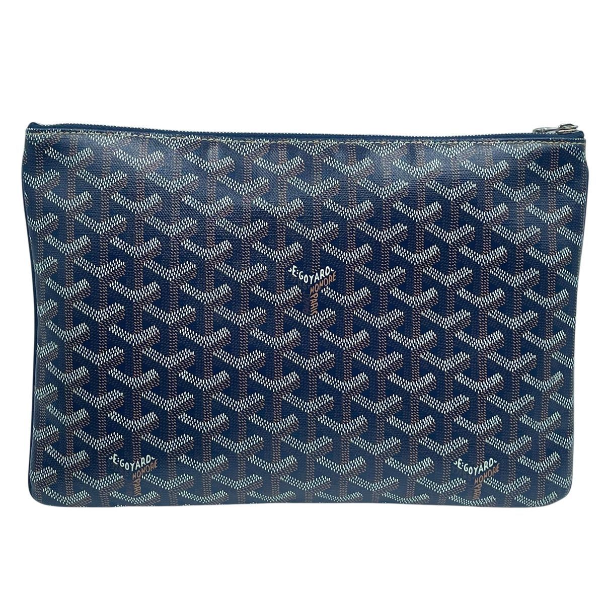 中古】 GOYARD ゴヤール セナMM ネイビー クラッチバッグ ヘリンボーン