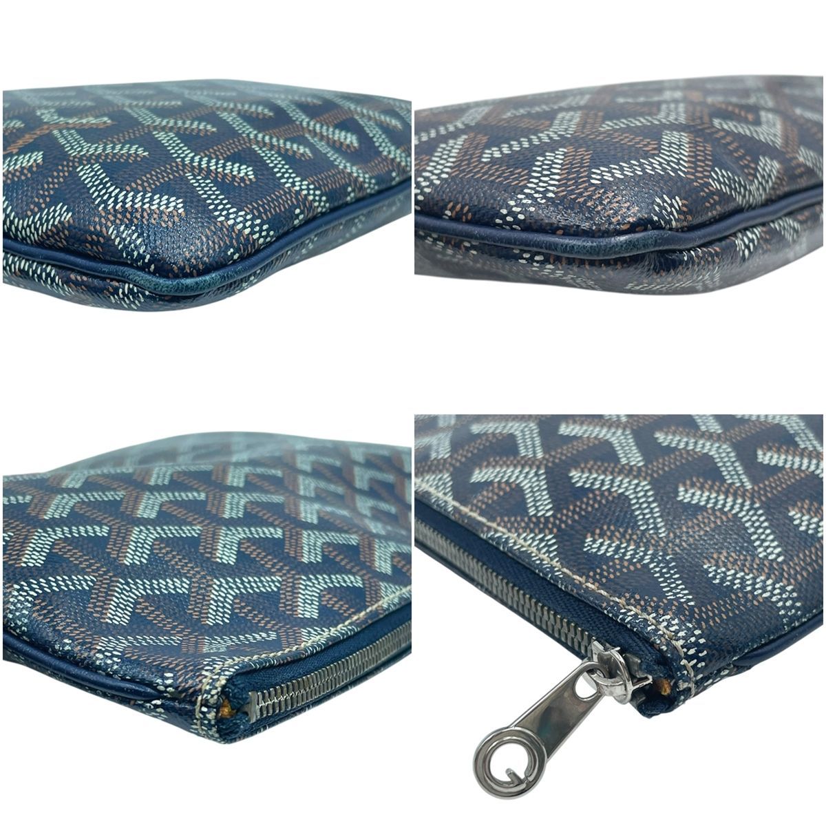 中古】 GOYARD ゴヤール セナMM ネイビー クラッチバッグ ヘリンボーン