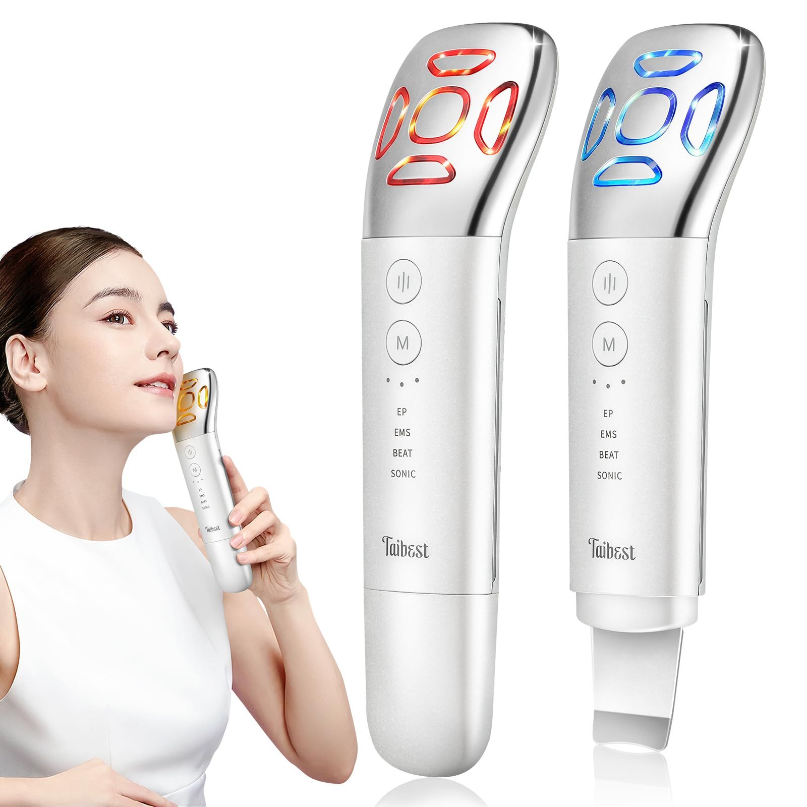 美顔器 EMS 微電流 3色LED 超音波振動 毛穴洗浄 3段階調整可能 温熱