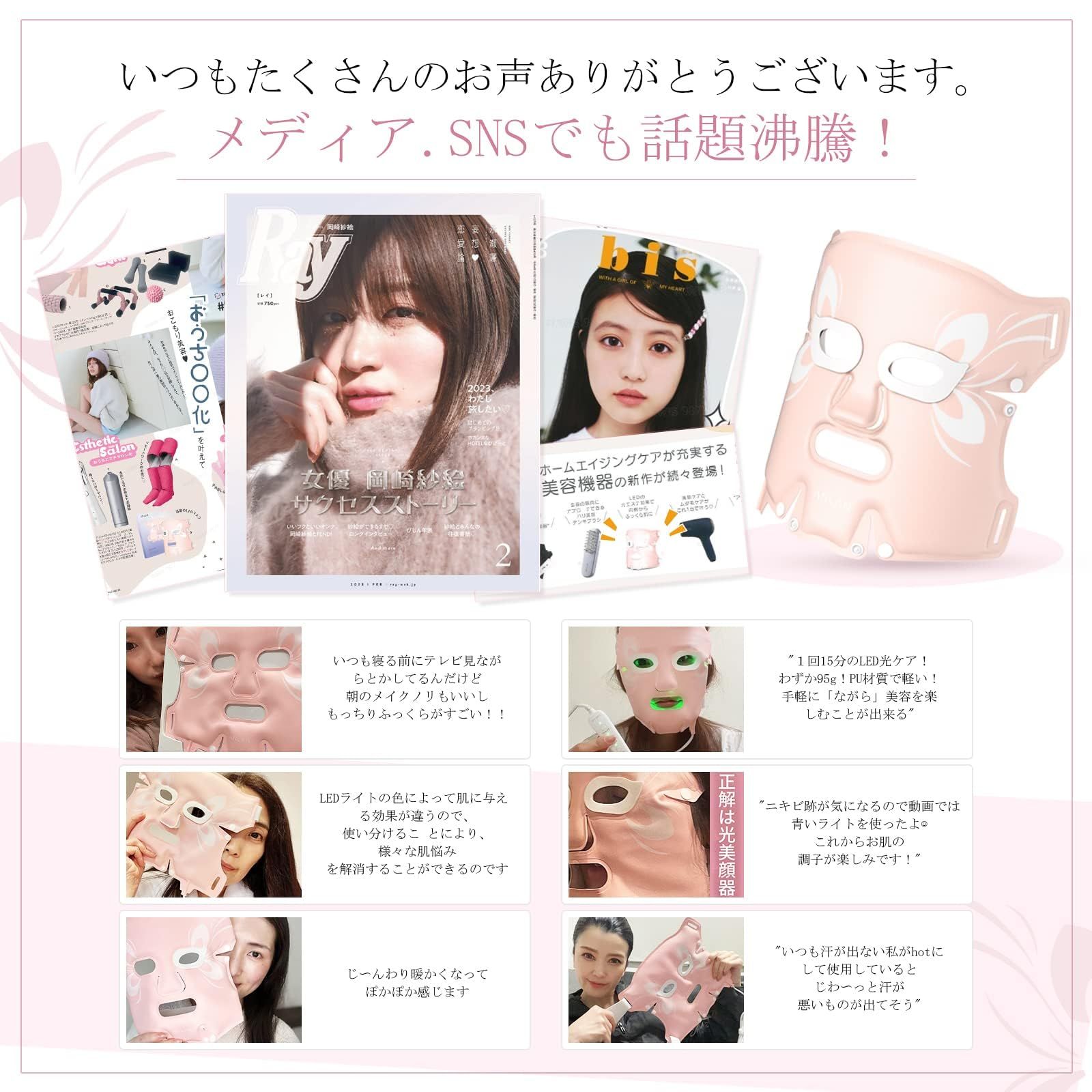 ANLAN LED美顔マスク 美顔器 光エステ LED光 温熱マスク 顔温熱ケア 光美容器 IPX 5防水 目が眩し防止 自宅用美顔器 スキンケア フェイスケア 日本語説明書付き