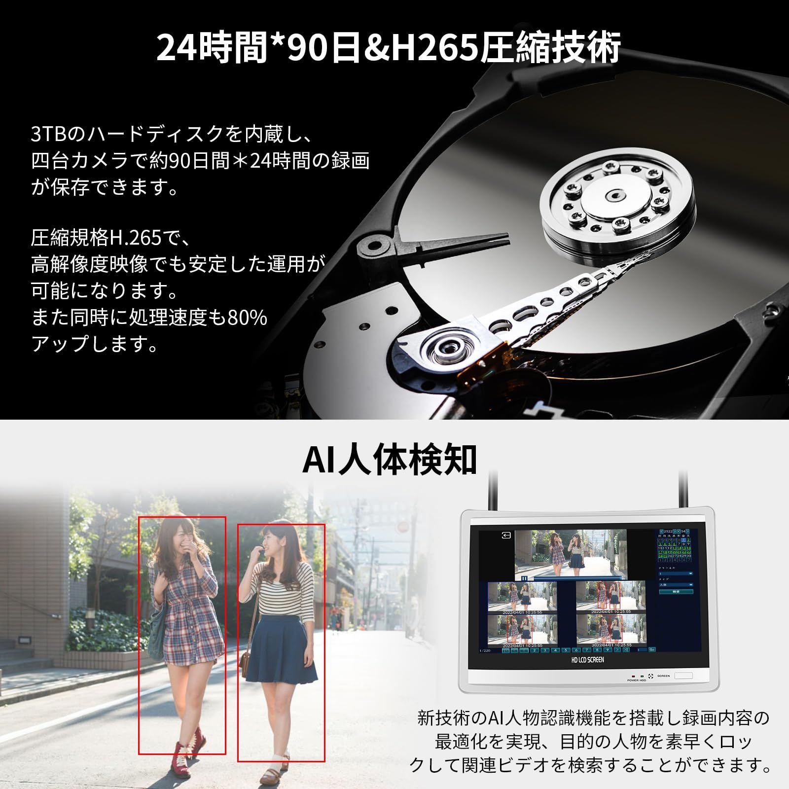 双方向の音声・防犯対策助成金あり防犯カメラ ワイヤレスHiseeu 12