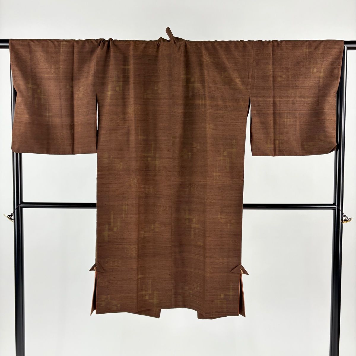 道中着 身丈110 5 cm 裄丈70 L 和装コート 着物衿 紬地 流水 幾何学 焦茶色 正絹